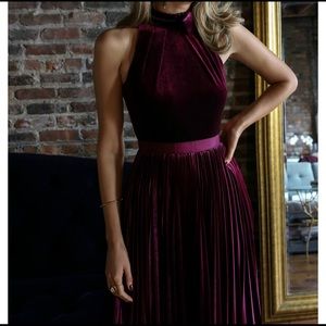 Ted Baker Cornela Pleated Velvet Dress in  Oxblood